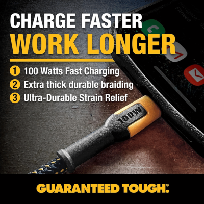 DEWALT 100W Type C to Type C Charging Cable Model DXMA1310007E