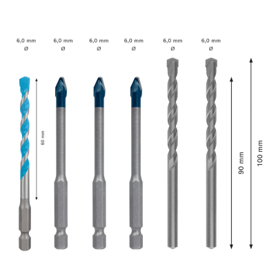 ชุดดอกเจาะ 6 ชิ้น BOSCH HEX-9 HardCeramic Mixed Set