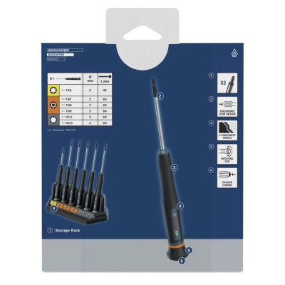 ชุดไขควงงานละเอียดหัวท๊อกซ์และหกเหลี่ยม 6 ชิ้นชุด BOSCH รุ่น 1600A039PM