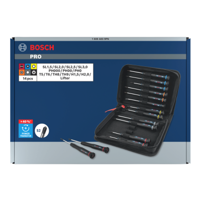 BOSCH 1600A039PN PRO Precision Screwdriver PH/SL/TX/TH/H Set, 14 pcs