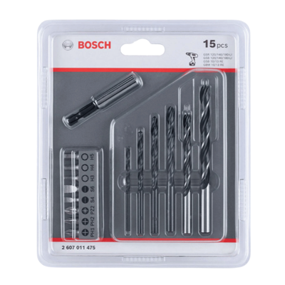 BOSCH Screwdriver Bit and Drill Bit Set for Wood and Metal, Model 2607011475 (15 pcs/pack)