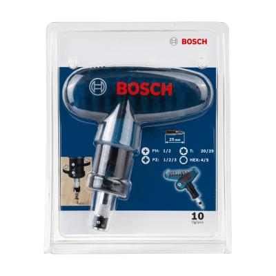 BOSCH Hand Screwdriver and Bit Set, Model 2607017413 (10 Pieces/Pack)