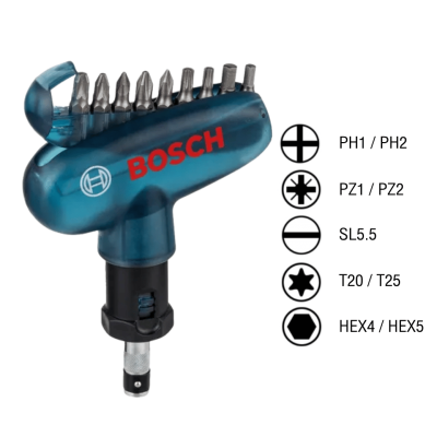 BOSCH Hand Screwdriver and Bit Set, Model 2607017413 (10 Pieces/Pack)