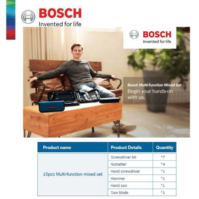 BOSCH 15-Piece Multi-Purpose Hand Tool Set, Model 2607017522