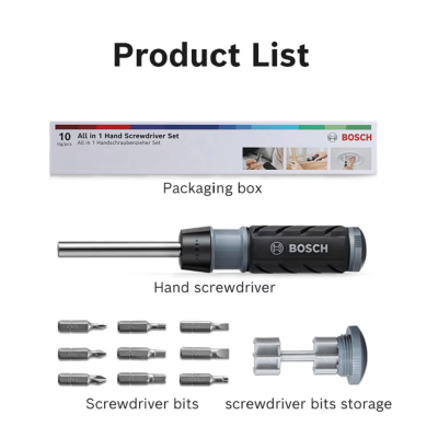 BOSCH All in One Hand Screwdriver Set, Model 2607017653 (10 Pieces/Pack)