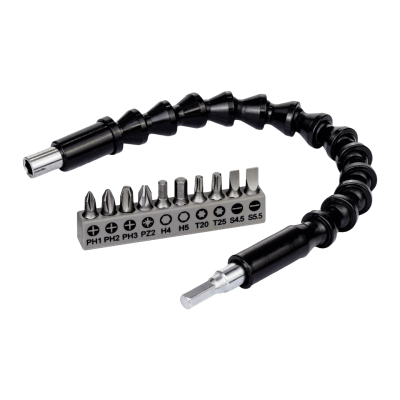 ชุดดอกไขควง 11 ชิ้น ข้อต่อพลาสติกแบบงอได้ 360 องศา ยาว 300mm BOSCH รุ่น 2608522377