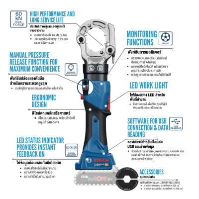 เครื่องย้ำหางปลาไฮดรอลิกไร้สาย 18V BOSCH รุ่น GPH 18V-60 (เครื่องเปล่า)