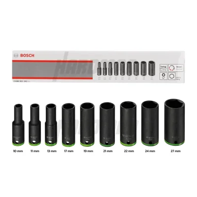 ชุดลูกบล็อกยาว 4 หุน (12) 9 ชิ้น 38 มม. BOSCH รุ่น Impact Control