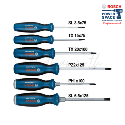 ชุดไขควง 6 ชิ้น BOSCH ประกอบไปด้วย PH / PZ / SL / TX (ไขควงปากแฉก ไขควงปากแบน ไขควงหัวท๊อก)