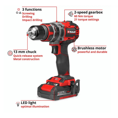 EINHELL PROFESSIONAL Cordless Impact Drill TP-CD 18/60 Li- i BL (1x2,0Ah)