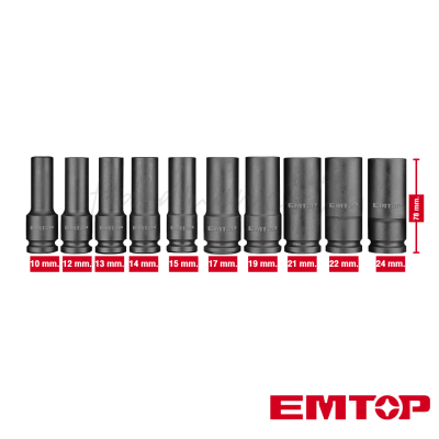 1/2" Deep Impact Socket Set EMTOP Model EMSS12102L