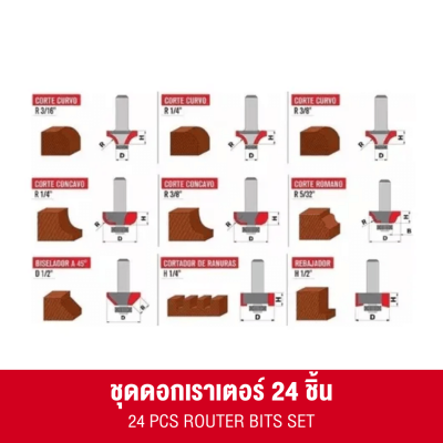 EMTOP ERRT24122 24-Piece Router Bit Set 12 mm.