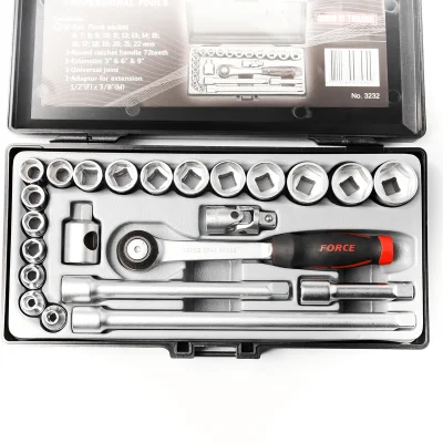 ชุดลูกบล็อก 6 เหลี่ยม 3/8" 23 ชิ้น FORCE รุ่น 3232   ชุดลูกบล็อก 6 เหลี่ยม 3/8" 23 ชิ้น FORCE รุ่น 3232