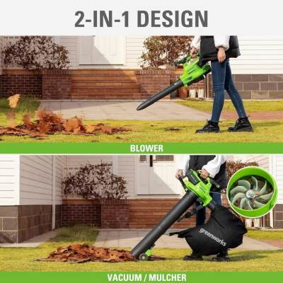 GREENWORKS GD40BVII Cordless Leaf Blower & Vacuum