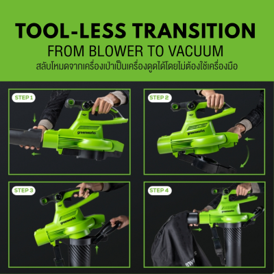 GREENWORKS GD40BVII Cordless Leaf Blower & Vacuum