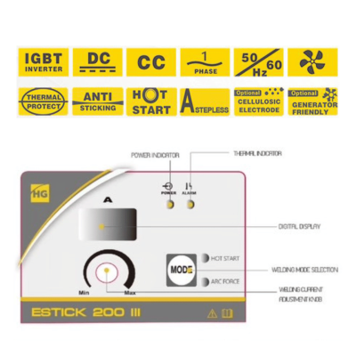 HUGONG HG-ESTICK 200III Inverter MMA Welding Machine, 20–200A, 230V