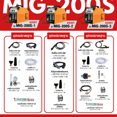 เครื่องเชื่อมมิก 3 ระบบ 160A (MIG/MAG, MMA, Lift TIG) KOVET รุ่น MIG-200S