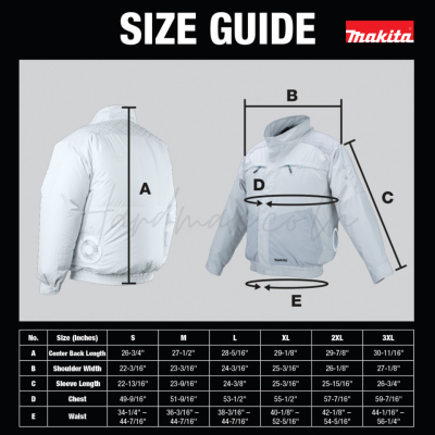 เสื้อพัดลมไร้สาย 12/18V Size XL MAKITA รุ่น DFJ405ZXL กันแสงรังสี UV และ IR (ตัวเปล่า)