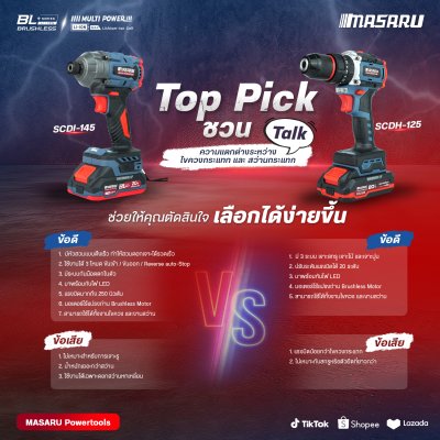 สว่านกระแทกไร้สาย 3 ระบบ 20V MASARU รุ่น SCDH-125