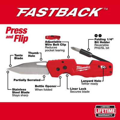 MILWAUKEE 48-22-1540 FASTBACK 5 in 1 Folding Pocket Knife