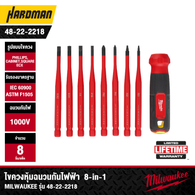 MILWAUKEE 48-22-2218 8-in-1 1000V Insulated Slim-Tip Multi-Bit Screwdriver