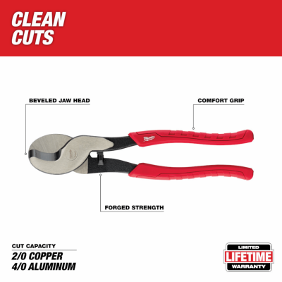 MILWAUKEE Comfort Grip Cable Cutting Pliers, 48-22-6104