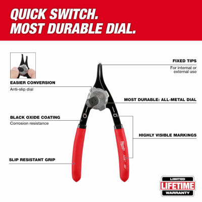 MILWAUKEE 48-22-6533 Convertible Snap Ring Pliers - 18°