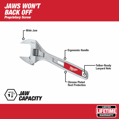 MILWAUKEE 48-22-7508 - 8 in. Adjustable Wide Jaw Wrench