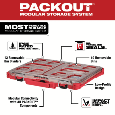 MILWAUKEE 48-22-8431 10-Compartment Durable PACKOUT Low-Profile Tool Organizer