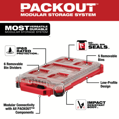 MILWAUKEE 48-22-8436 5-Compartment PACKOUT Compact Low-Profile Tool Organizer