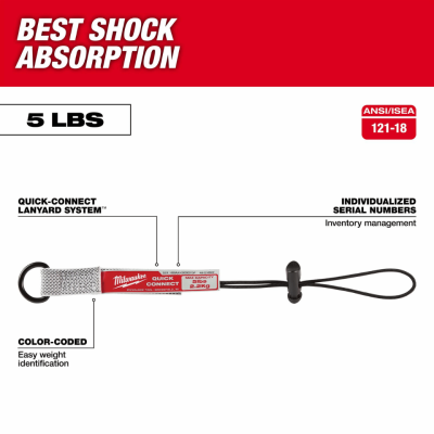 สายเซฟตี้ล็อกเครื่องมือ 2.2 kg.Quick Connect MILWAUKEE รุ่น 48-22-8822A (แพ็ค 3 ชิ้น)