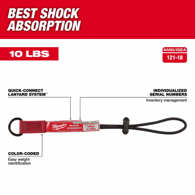สายเซฟตี้ล็อกเครื่องมือ 4.5 kg.Quick Connect MILWAUKEE รุ่น 48-22-8823A (แพ็ค 3 ชิ้น)