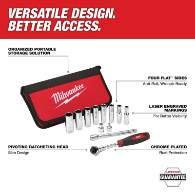 ชุดประแจบล็อก 3/8" 12 ชิ้น MILWAUKEE รุ่น 48-22-9001 (8-17 มม.)