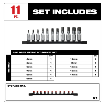MILWAUKEE 48-22-9543 11pc 3/8" Drive Hex Bit Socket Set - Metric