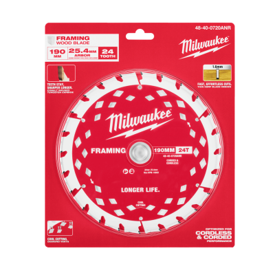 ใบเลื่อยวงเดือนตัดไม้ 190 มม. Thin Kerf 24 ฟัน MILWAUKEE รุ่น 48-40-0720ANR