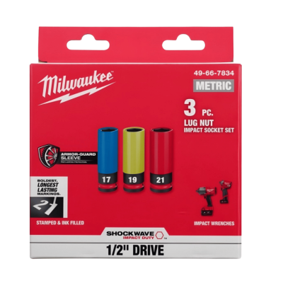 MILWAUKEE 49-66-7834 SHOCKWAVE Impact Duty™ 1/2" Drive 3PC Lug Nut Wheel Socket Set