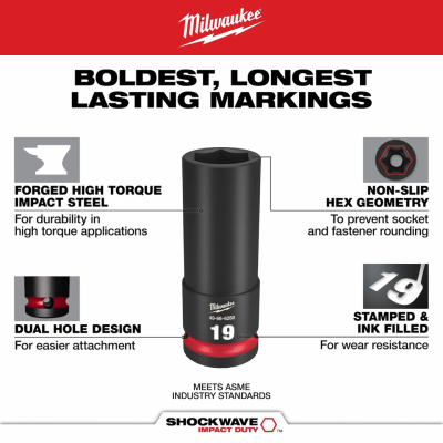 ลูกบล็อกกระแทกยาว 6P 3/8" เบอร์ 8-24 มม. MILWAUKEE