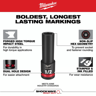ลูกบล็อกกระแทกสั้น 6P 1/2" เบอร์ 10-32 มม. MILWAUKEE