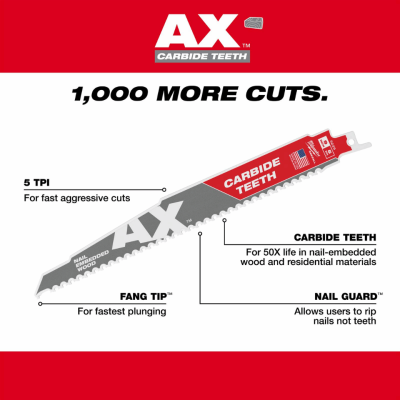 MILWAUKEE AX Wood-Cutting Reciprocating Saw Blades 6" / 9" (1 Blade/Pack)