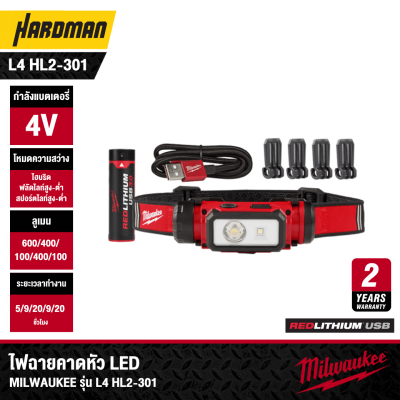 MILWAUKEE L4 HL2-301 REDLITHIUM™ USB Rechargeable Hard Hat Headlamp 600 Lumen 3.0Ah Kit