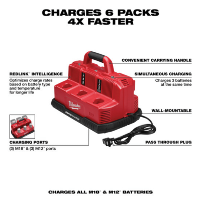 MILWAUKEE M12-18C3 6-Bay 12V–18V Fast Battery Charger