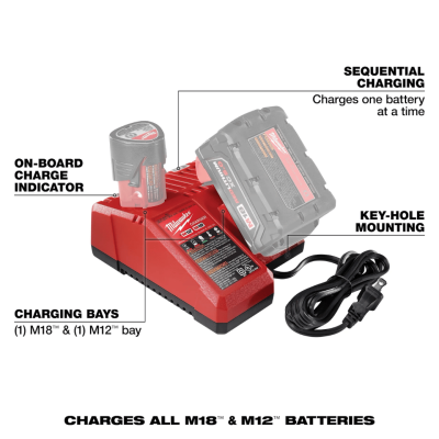 แท่นชาร์จแบตเตอรี่ 12V-18V MILWAUKEE รุ่น M12-18C