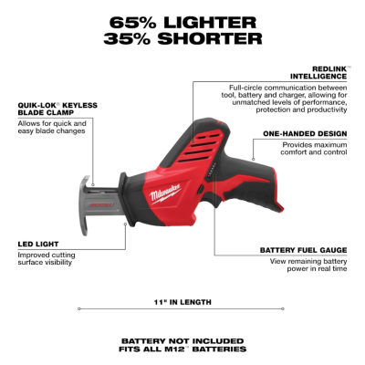 MILWAUKEE M12CHZ-0 12V Fuel Li-ion Cordless Hackzall Recipro Saw - Skin Only