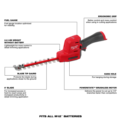 เครื่องตัดแต่งพุ่มไร้สาย 12V MILWAUKEE รุ่น M12 FHT20-0 (เฉพาะตัวเครื่อง)