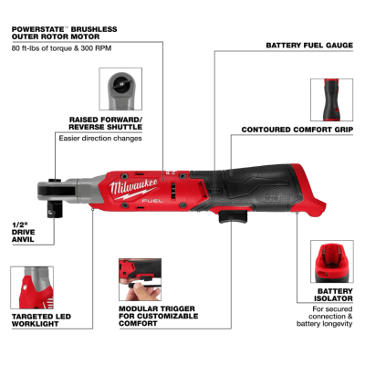 ประแจบล็อกด้ามฟรีไร้สาย 1/2" 12V MILWAUKEE รุ่น M12 FIR12G2-0B0 (เฉพาะตัวเครื่อง)