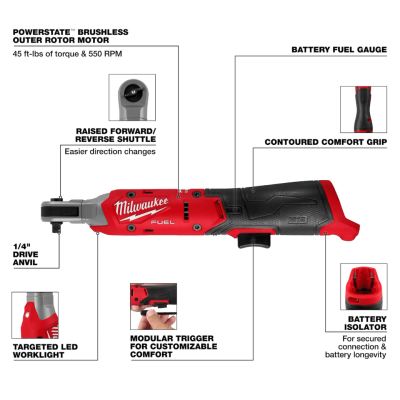ประแจบล็อกด้ามฟรีไร้สาย 1/4" 12V MILWAUKEE รุ่น M12 FIR14G2-0B0 (เฉพาะตัวเครื่อง)