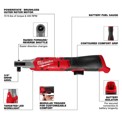 ประแจบล็อกด้ามฟรีไร้สาย 3/8" 12V MILWAUKEE รุ่น M12 FIR38G2-0B0 (เฉพาะตัวเครื่อง)