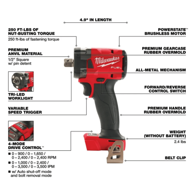 บล็อกกระแทกไร้สาย 1/2" 18V MILWAUKEE รุ่น M18 FIW212-0 (เฉพาะตัวเครื่อง)
