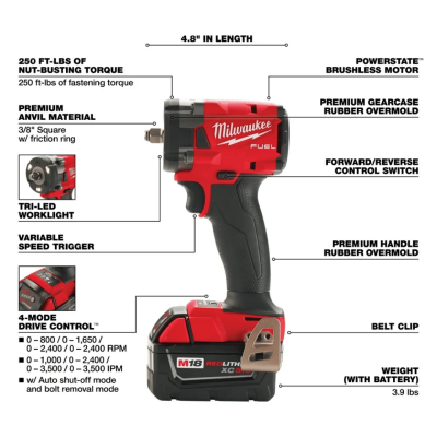 บล็อกกระแทกไร้สาย 3/8" 18V MILWAUKEE รุ่น M18 FIW2F38-0 (เฉพาะตัวเครื่อง)