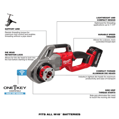 MILWAUKEE M18 FPT114-0C0 M18 FUEL™ Pipe Threader w/ ONE-KEY™ (Tool Only)